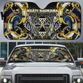 Aotearoa Ngati Raukawa Auto Sun Shade Maori Tribal Yellow And Navy Paua Shell Pattern