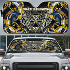 Aotearoa Ngati Raukawa Auto Sun Shade Maori Tribal Yellow And Navy Paua Shell Pattern