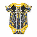 Aotearoa Ngati Raukawa Baby Onesie Maori Tribal Yellow And Navy Paua Shell Pattern