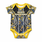 Aotearoa Ngati Raukawa Baby Onesie Maori Tribal Yellow And Navy Paua Shell Pattern