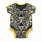 Aotearoa Ngati Raukawa Baby Onesie Maori Tribal Yellow And Navy Paua Shell Pattern