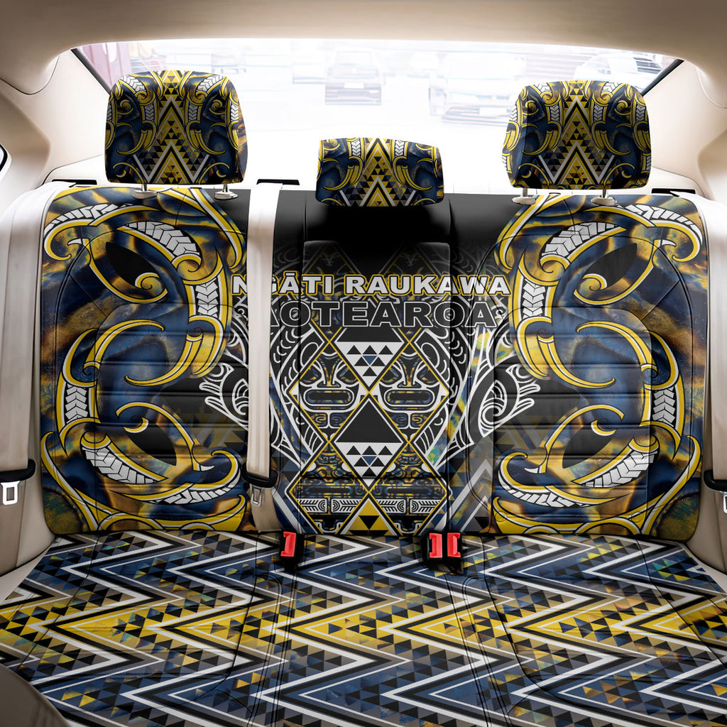 Aotearoa Ngati Raukawa Back Car Seat Cover Maori Tribal Yellow And Navy Paua Shell Pattern