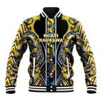 Aotearoa Ngati Raukawa Baseball Jacket Maori Tribal Yellow And Navy Paua Shell Pattern