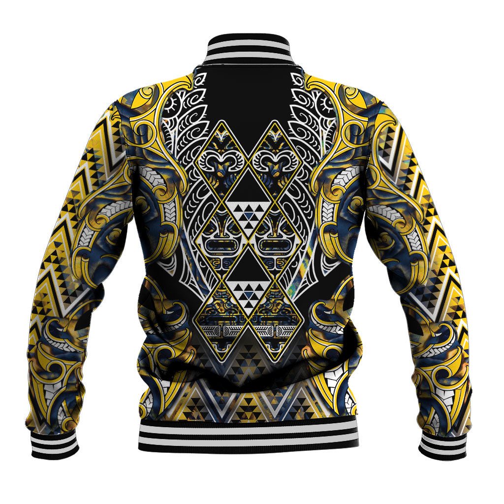 Aotearoa Ngati Raukawa Baseball Jacket Maori Tribal Yellow And Navy Paua Shell Pattern