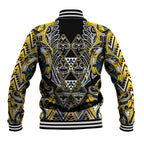 Aotearoa Ngati Raukawa Baseball Jacket Maori Tribal Yellow And Navy Paua Shell Pattern
