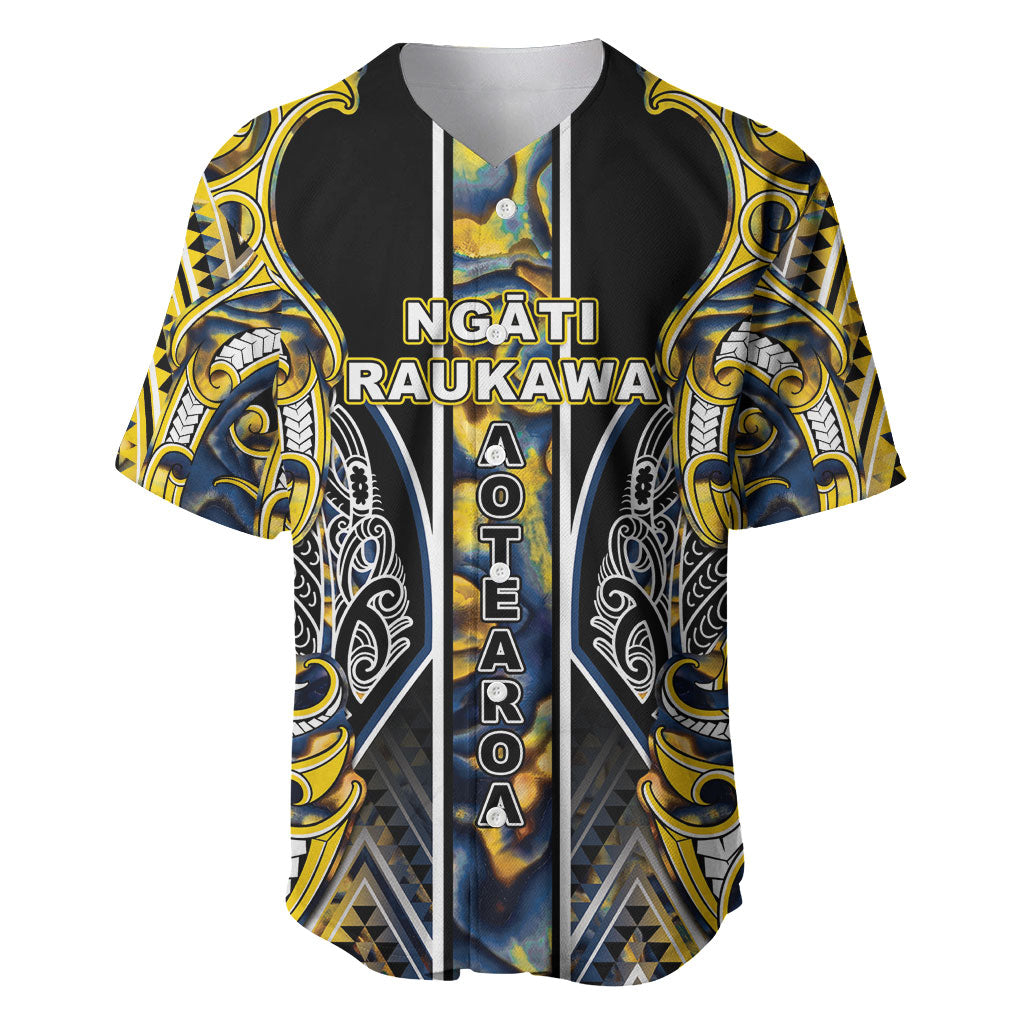 Aotearoa Ngati Raukawa Baseball Jersey Maori Tribal Yellow And Navy Paua Shell Pattern