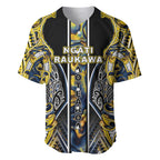Aotearoa Ngati Raukawa Baseball Jersey Maori Tribal Yellow And Navy Paua Shell Pattern