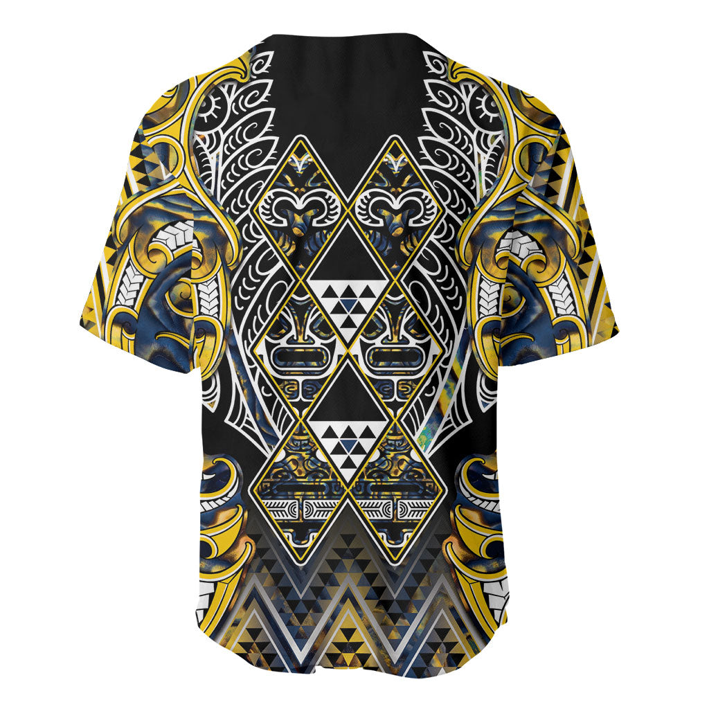 Aotearoa Ngati Raukawa Baseball Jersey Maori Tribal Yellow And Navy Paua Shell Pattern