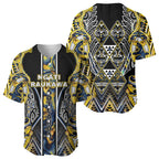 Aotearoa Ngati Raukawa Baseball Jersey Maori Tribal Yellow And Navy Paua Shell Pattern