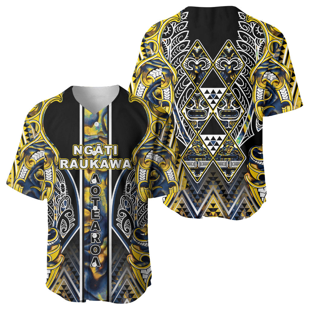 Aotearoa Ngati Raukawa Baseball Jersey Maori Tribal Yellow And Navy Paua Shell Pattern