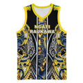 Aotearoa Ngati Raukawa Basketball Jersey Maori Tribal Yellow And Navy Paua Shell Pattern