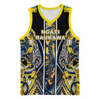 Aotearoa Ngati Raukawa Basketball Jersey Maori Tribal Yellow And Navy Paua Shell Pattern