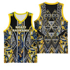 Aotearoa Ngati Raukawa Basketball Jersey Maori Tribal Yellow And Navy Paua Shell Pattern