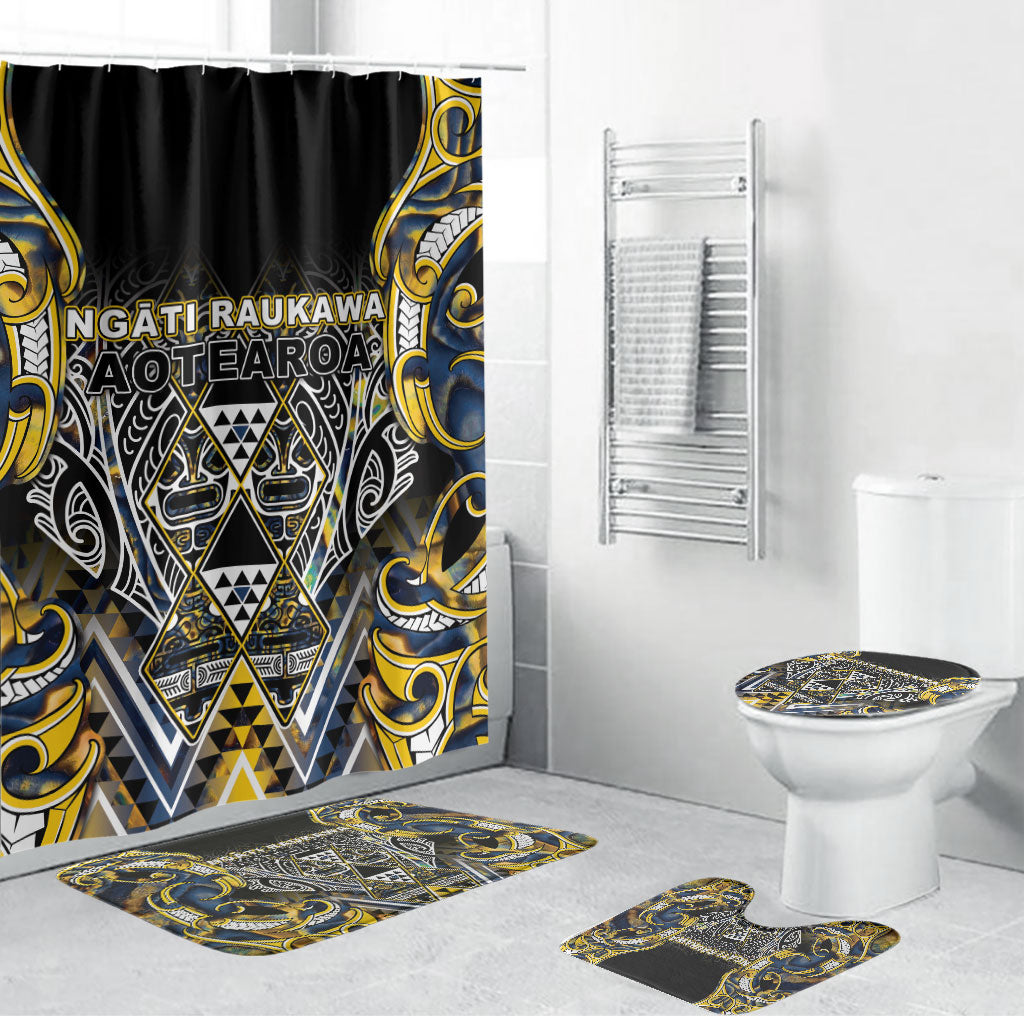 Aotearoa Ngati Raukawa Bathroom Set Maori Tribal Yellow And Navy Paua Shell Pattern