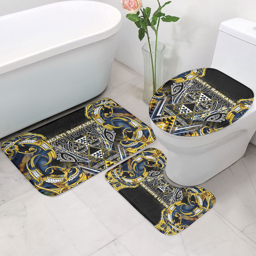 Aotearoa Ngati Raukawa Bathroom Set Maori Tribal Yellow And Navy Paua Shell Pattern