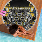 Aotearoa Ngati Raukawa Beach Blanket Maori Tribal Yellow And Navy Paua Shell Pattern