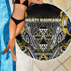 Aotearoa Ngati Raukawa Beach Blanket Maori Tribal Yellow And Navy Paua Shell Pattern