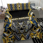 Aotearoa Ngati Raukawa Bedding Set Maori Tribal Yellow And Navy Paua Shell Pattern