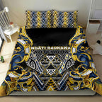 Aotearoa Ngati Raukawa Bedding Set Maori Tribal Yellow And Navy Paua Shell Pattern