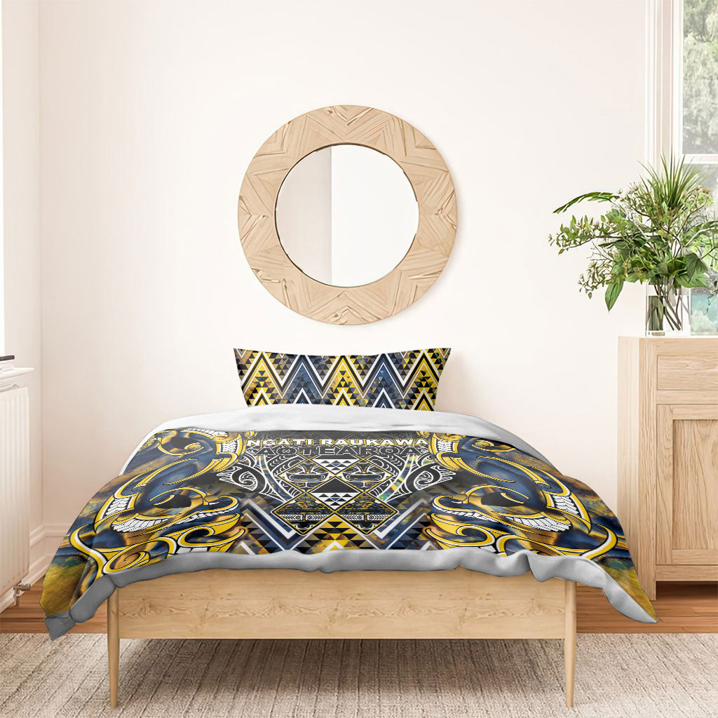 Aotearoa Ngati Raukawa Bedding Set Maori Tribal Yellow And Navy Paua Shell Pattern