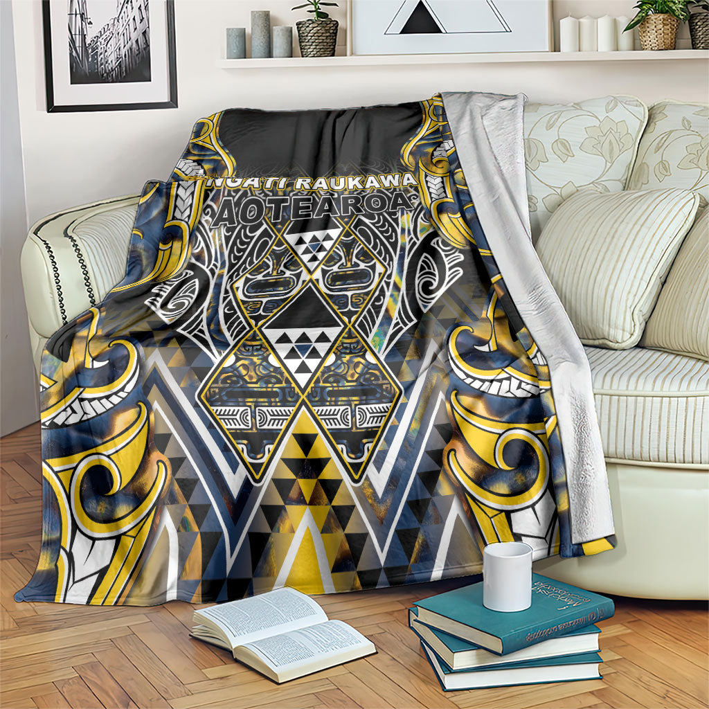 Aotearoa Ngati Raukawa Blanket Maori Tribal Yellow And Navy Paua Shell Pattern