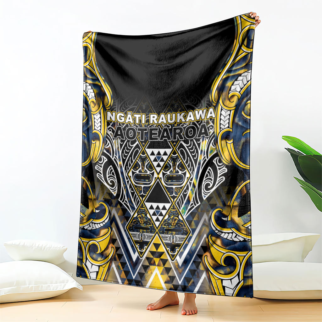 Aotearoa Ngati Raukawa Blanket Maori Tribal Yellow And Navy Paua Shell Pattern