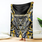 Aotearoa Ngati Raukawa Blanket Maori Tribal Yellow And Navy Paua Shell Pattern