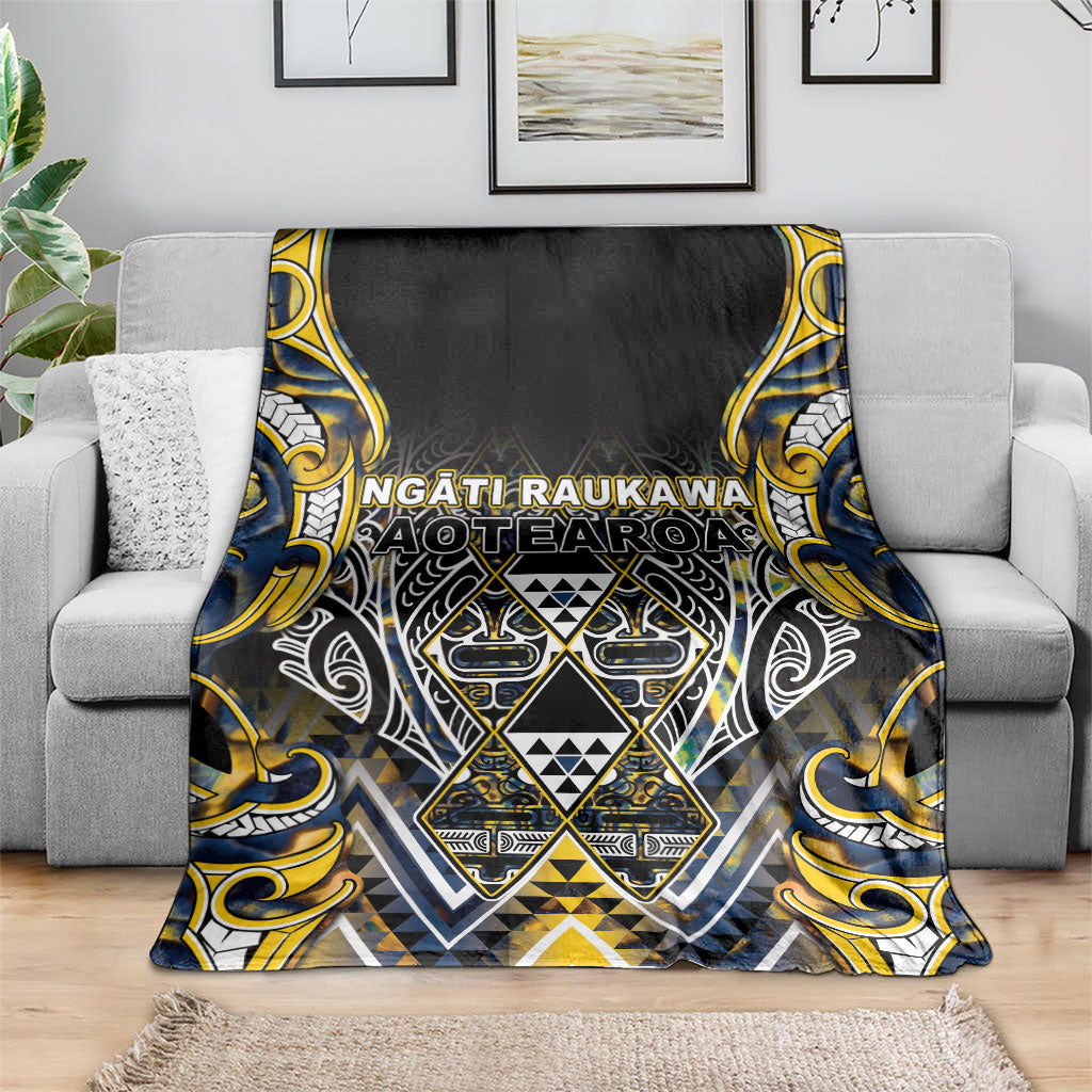 Aotearoa Ngati Raukawa Blanket Maori Tribal Yellow And Navy Paua Shell Pattern