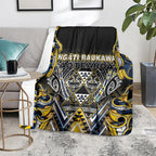Aotearoa Ngati Raukawa Blanket Maori Tribal Yellow And Navy Paua Shell Pattern