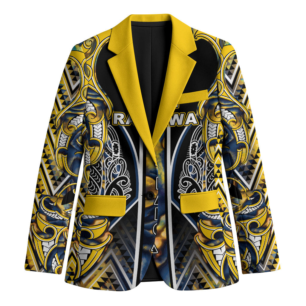 Aotearoa Ngati Raukawa Blazer Maori Tribal Yellow And Navy Paua Shell Pattern