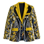 Aotearoa Ngati Raukawa Blazer Maori Tribal Yellow And Navy Paua Shell Pattern