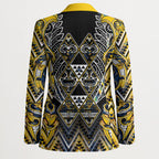 Aotearoa Ngati Raukawa Blazer Maori Tribal Yellow And Navy Paua Shell Pattern