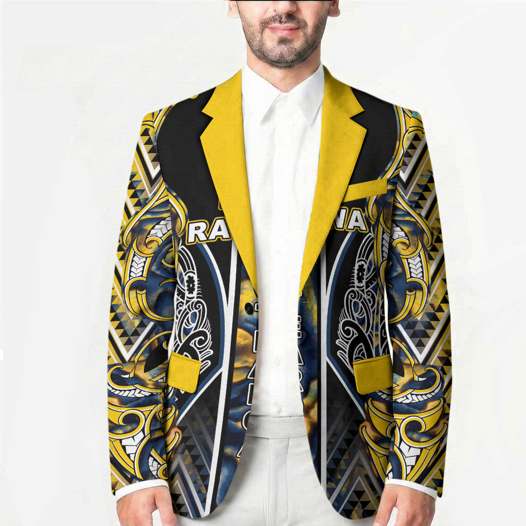 Aotearoa Ngati Raukawa Blazer Maori Tribal Yellow And Navy Paua Shell Pattern