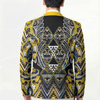 Aotearoa Ngati Raukawa Blazer Maori Tribal Yellow And Navy Paua Shell Pattern