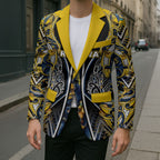 Aotearoa Ngati Raukawa Blazer Maori Tribal Yellow And Navy Paua Shell Pattern