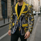 Aotearoa Ngati Raukawa Blazer Maori Tribal Yellow And Navy Paua Shell Pattern