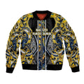 Aotearoa Ngati Raukawa Bomber Jacket Maori Tribal Yellow And Navy Paua Shell Pattern