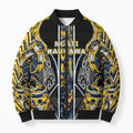 Aotearoa Ngati Raukawa Bomber Puffer Jacket Maori Tribal Yellow And Navy Paua Shell Pattern