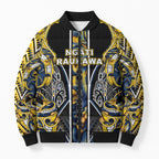 Aotearoa Ngati Raukawa Bomber Puffer Jacket Maori Tribal Yellow And Navy Paua Shell Pattern