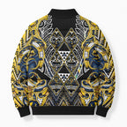 Aotearoa Ngati Raukawa Bomber Puffer Jacket Maori Tribal Yellow And Navy Paua Shell Pattern