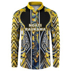 Aotearoa Ngati Raukawa Button Sweatshirt Maori Tribal Yellow And Navy Paua Shell Pattern