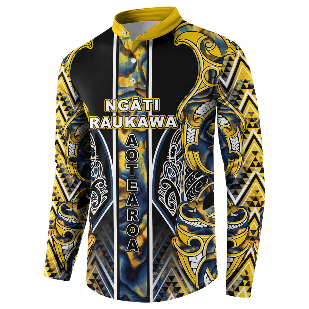 Aotearoa Ngati Raukawa Button Sweatshirt Maori Tribal Yellow And Navy Paua Shell Pattern