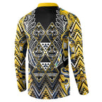 Aotearoa Ngati Raukawa Button Sweatshirt Maori Tribal Yellow And Navy Paua Shell Pattern