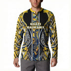Aotearoa Ngati Raukawa Button Sweatshirt Maori Tribal Yellow And Navy Paua Shell Pattern
