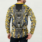 Aotearoa Ngati Raukawa Button Sweatshirt Maori Tribal Yellow And Navy Paua Shell Pattern