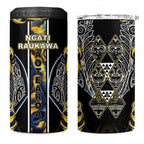 Aotearoa Ngati Raukawa 4 in 1 Can Cooler Tumbler Maori Tribal Yellow And Navy Paua Shell Pattern