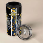 Aotearoa Ngati Raukawa 4 in 1 Can Cooler Tumbler Maori Tribal Yellow And Navy Paua Shell Pattern