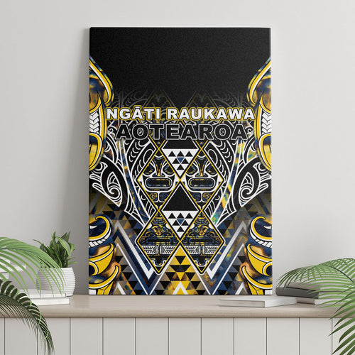 Aotearoa Ngati Raukawa Canvas Wall Art Maori Tribal Yellow And Navy Paua Shell Pattern