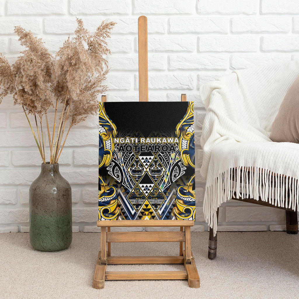 Aotearoa Ngati Raukawa Canvas Wall Art Maori Tribal Yellow And Navy Paua Shell Pattern