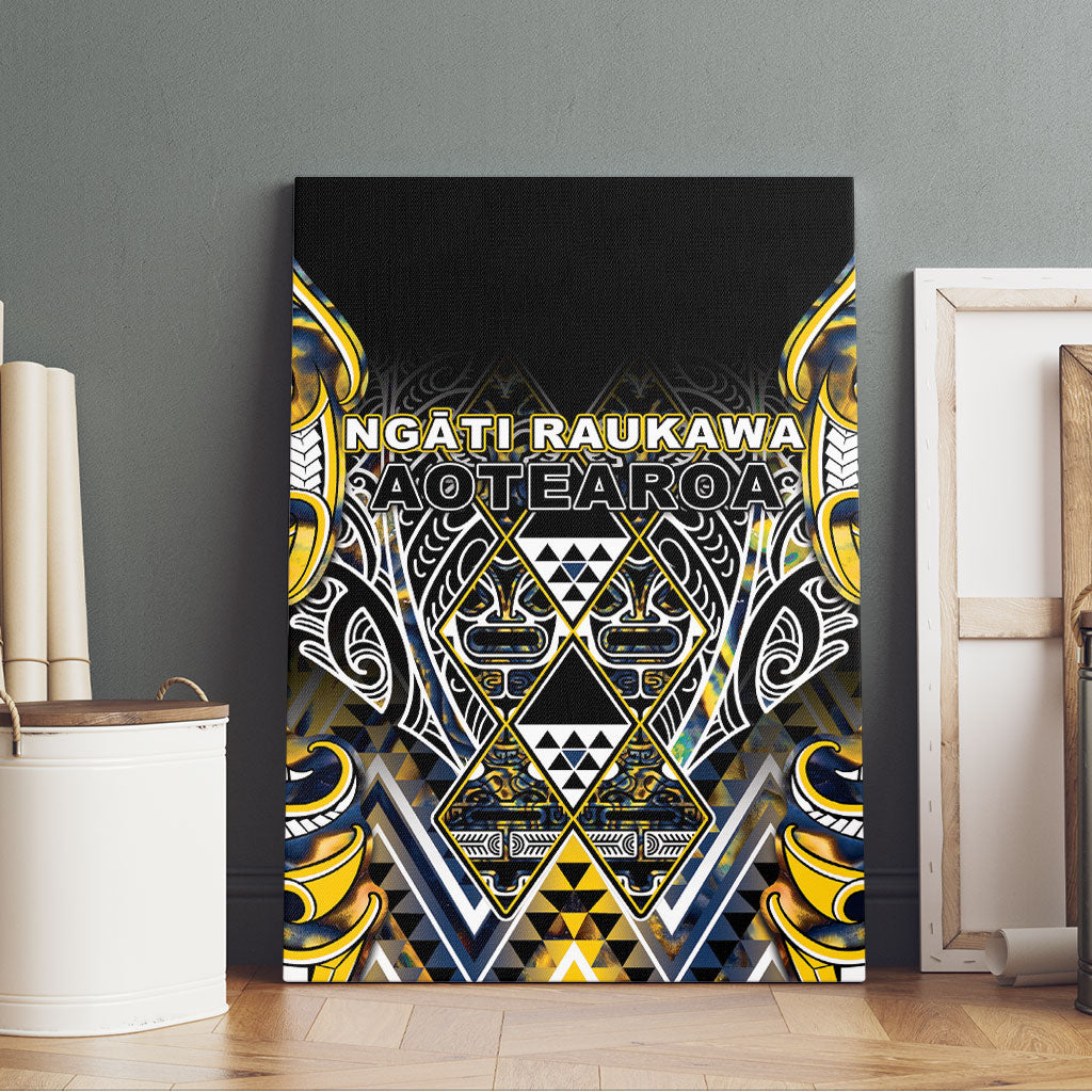 Aotearoa Ngati Raukawa Canvas Wall Art Maori Tribal Yellow And Navy Paua Shell Pattern